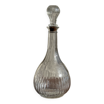 Carafe vintage panse ronde en verre moulé à bouchon de liège H27