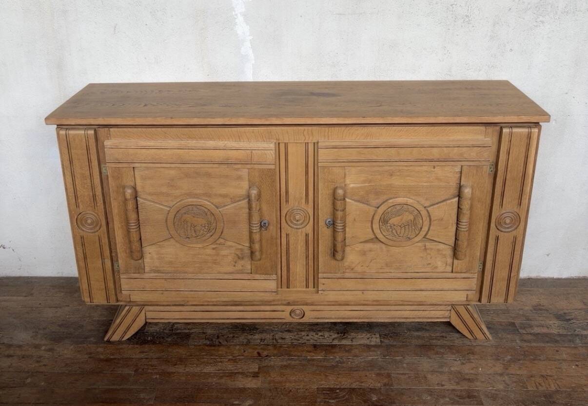 Buffet ancien en chêne massif sculpté – 180 x 48 x 100 cm
