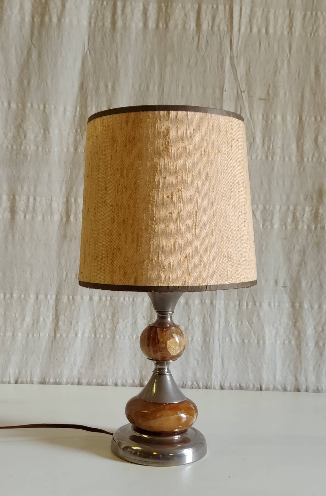 Table lamp base in onyx and chrome metal - 1970s