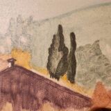 Oil painting on canvas Provence landscape Shepherd sheep signed Thiout