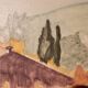 Oil painting on canvas Provence landscape Shepherd sheep signed Thiout