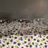 3 Art Deco Champagne Coupes in Engraved Crystal with Daisies
