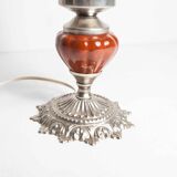 Table or bedside lamp of 1960 ceramic silvered metal glass