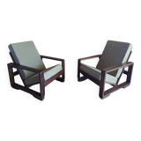 Pair of modernist Rio rosewood rack-and-pinion armchairs