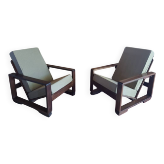 Pair of modernist Rio rosewood rack-and-pinion armchairs