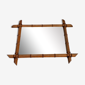 Miroir ancien en bambou des années 1950 - 38x49