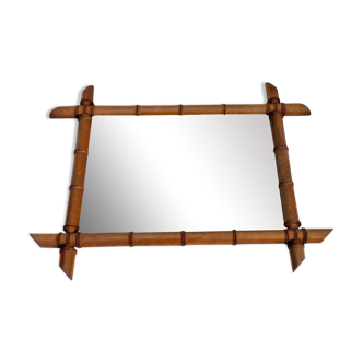 Miroir ancien en bambou des années 1950 - 38x49