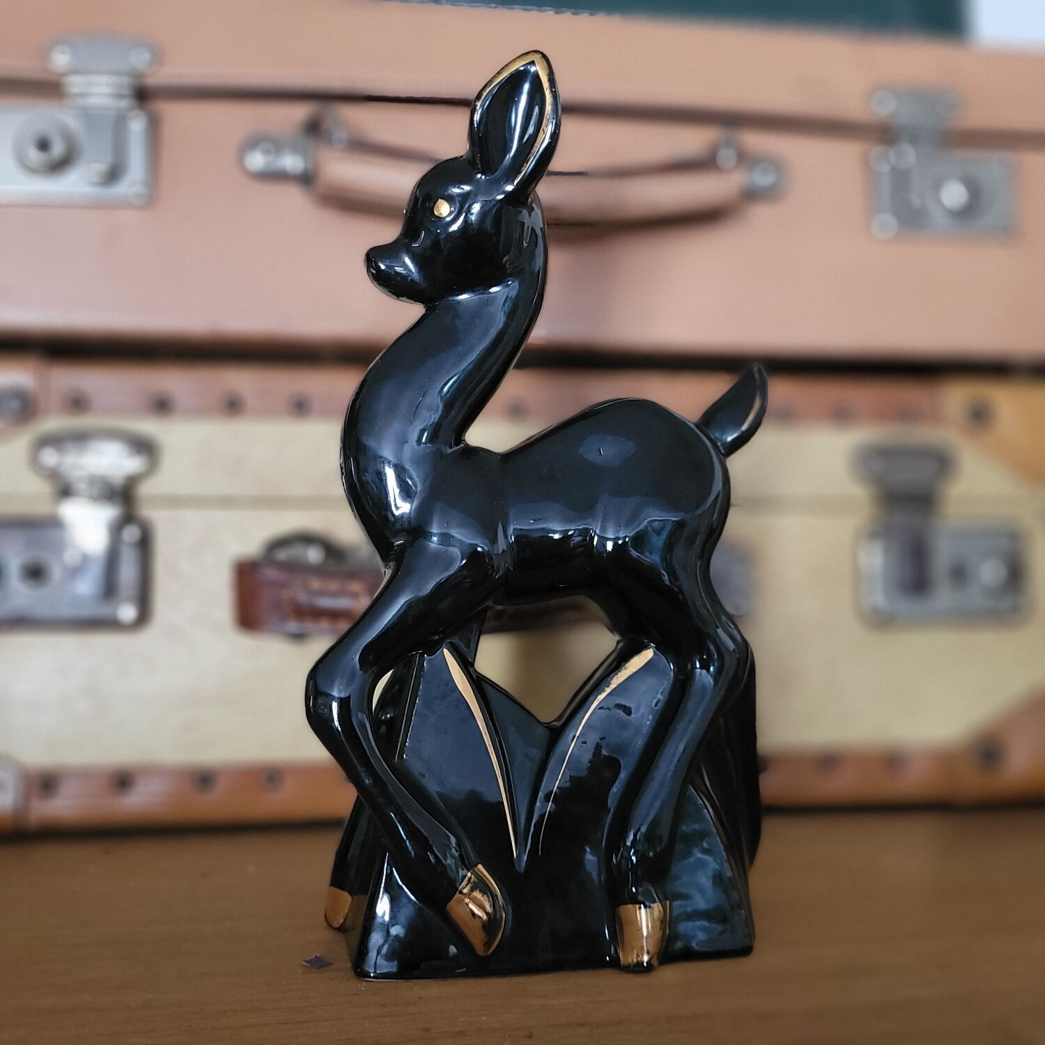Black ceramic deer from the 1950s