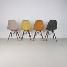 Eames Herman Miller DSW side chairs in ochres and light greige