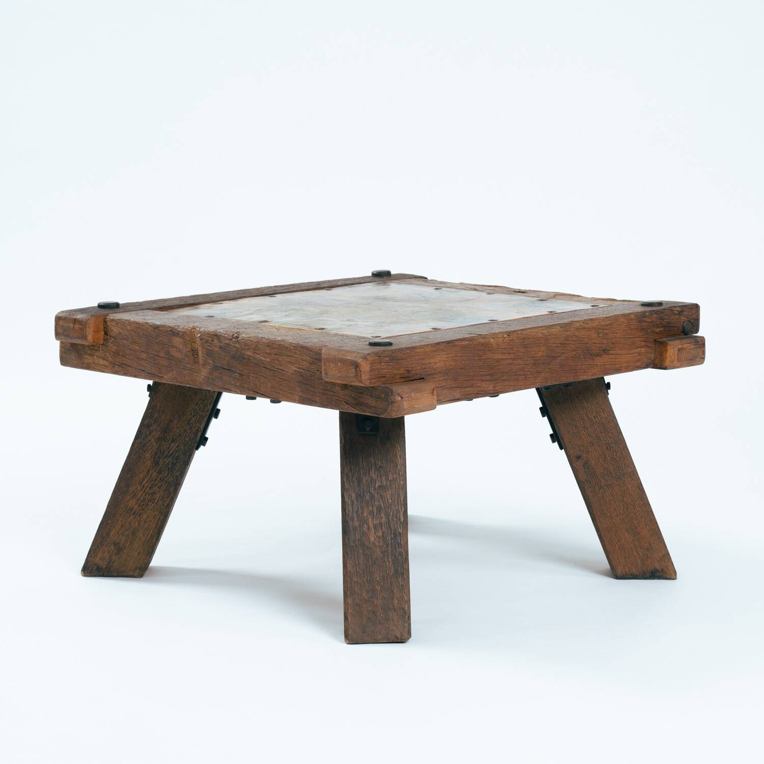 Brutalist copper and oak coffee or side table, 1970s