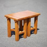 Pair of vintage stools, brutalist pine stools, side stools