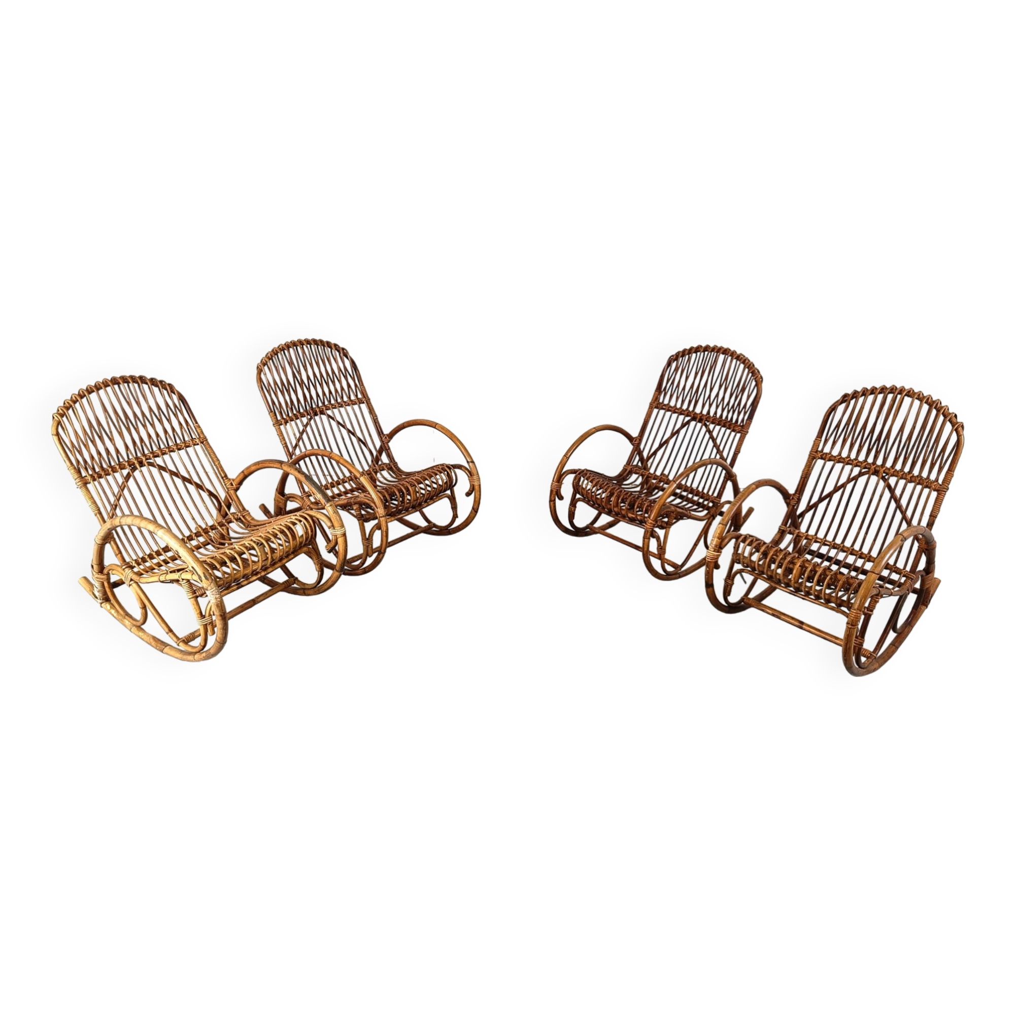 Vintage bamboo rocking chairs, 1960s, set of 4