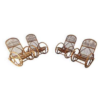 Rocking-chairs vintage en bambou, 1960, set de 4