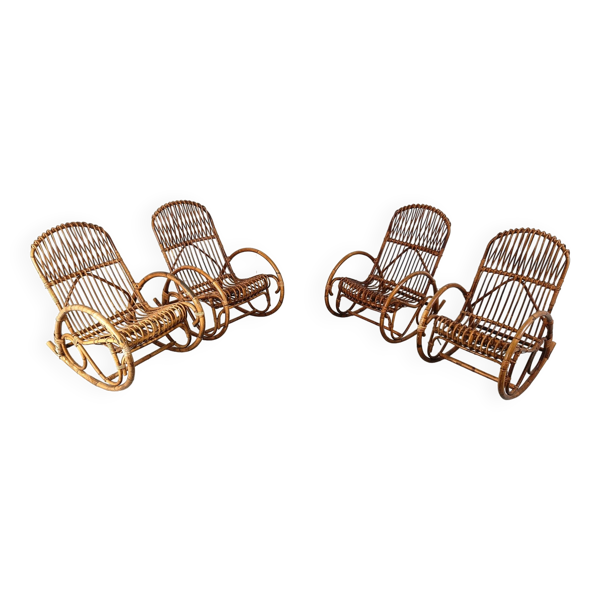 Rocking-chairs vintage en bambou, 1960, set de 4