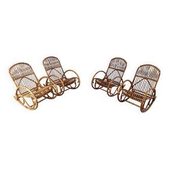 Rocking-chairs vintage en bambou, 1960, set de 4