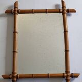 Antique mirror in turned bamboo-style wood, late 19th century, 69 x 53 cm