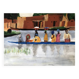 Gouache on paper "African Boat"