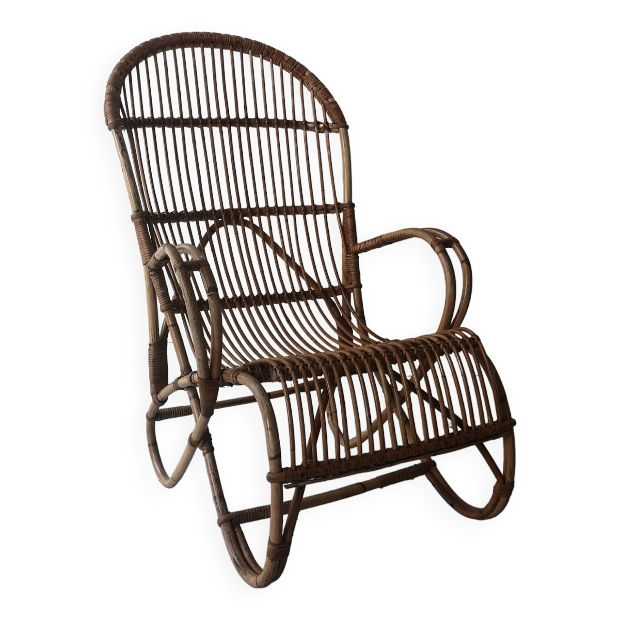 Vintage Dutch rattan armchair with armrest, 1960s