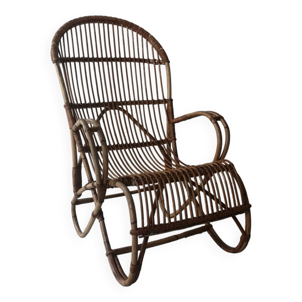 Fauteuil vintage hollandais en rotin avec accoudoir, 1960