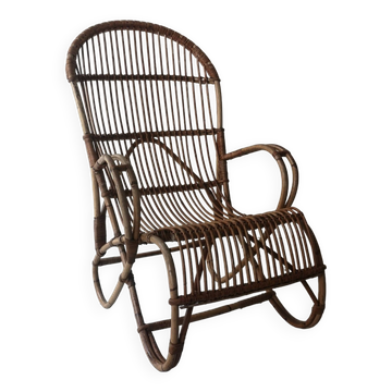 Vintage Dutch rattan armchair with armrest, 1960s