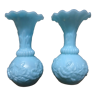 Duo de petits vases bleus en opaline