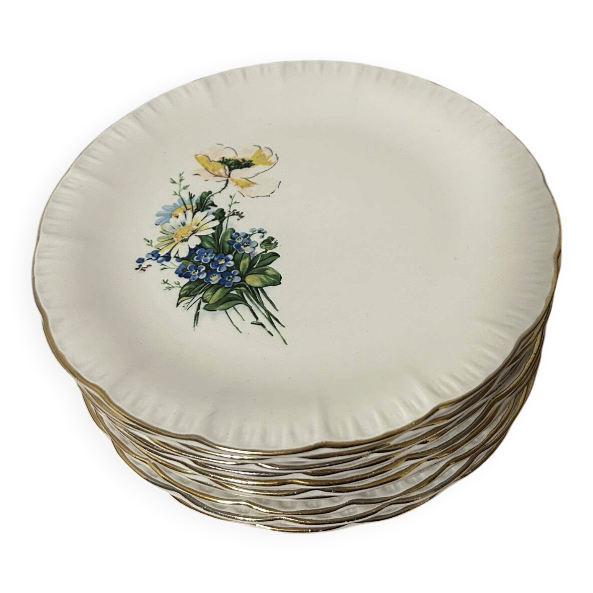 Set of 10 Antique Dessert Plates Digoin & Sarreguemines - Model