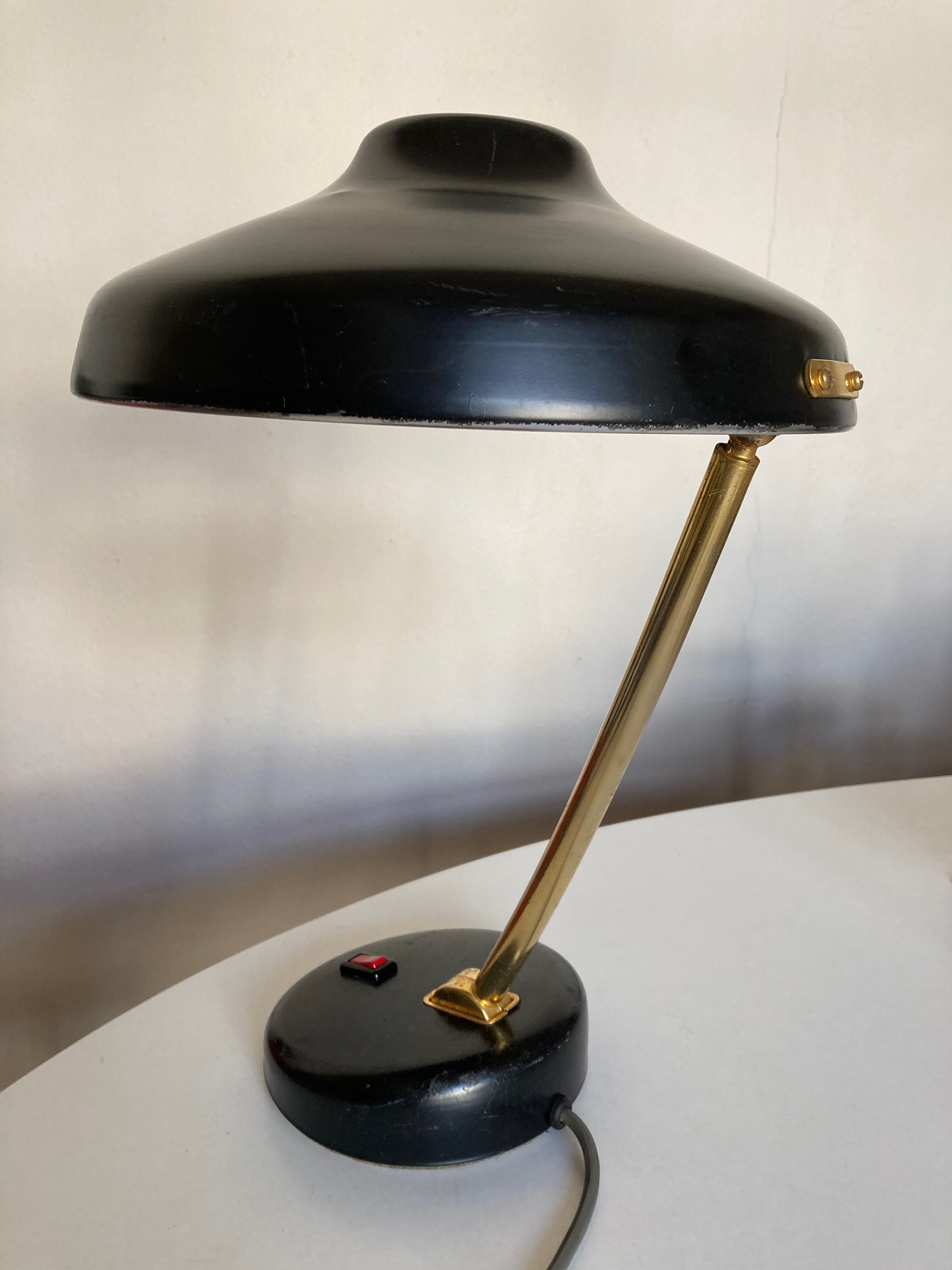 1960 black sheet metal and brass orientable lamp