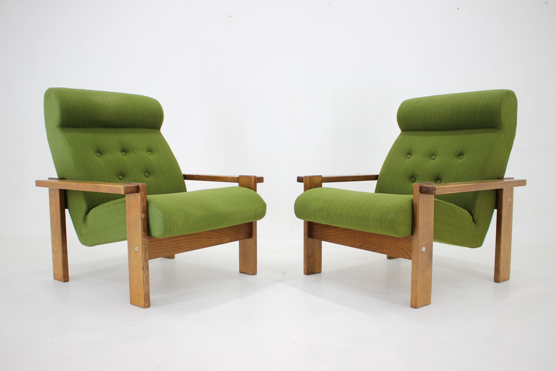 1970s pair of beech armchairs, czechoslovakia