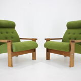 1970s pair of beech armchairs, czechoslovakia