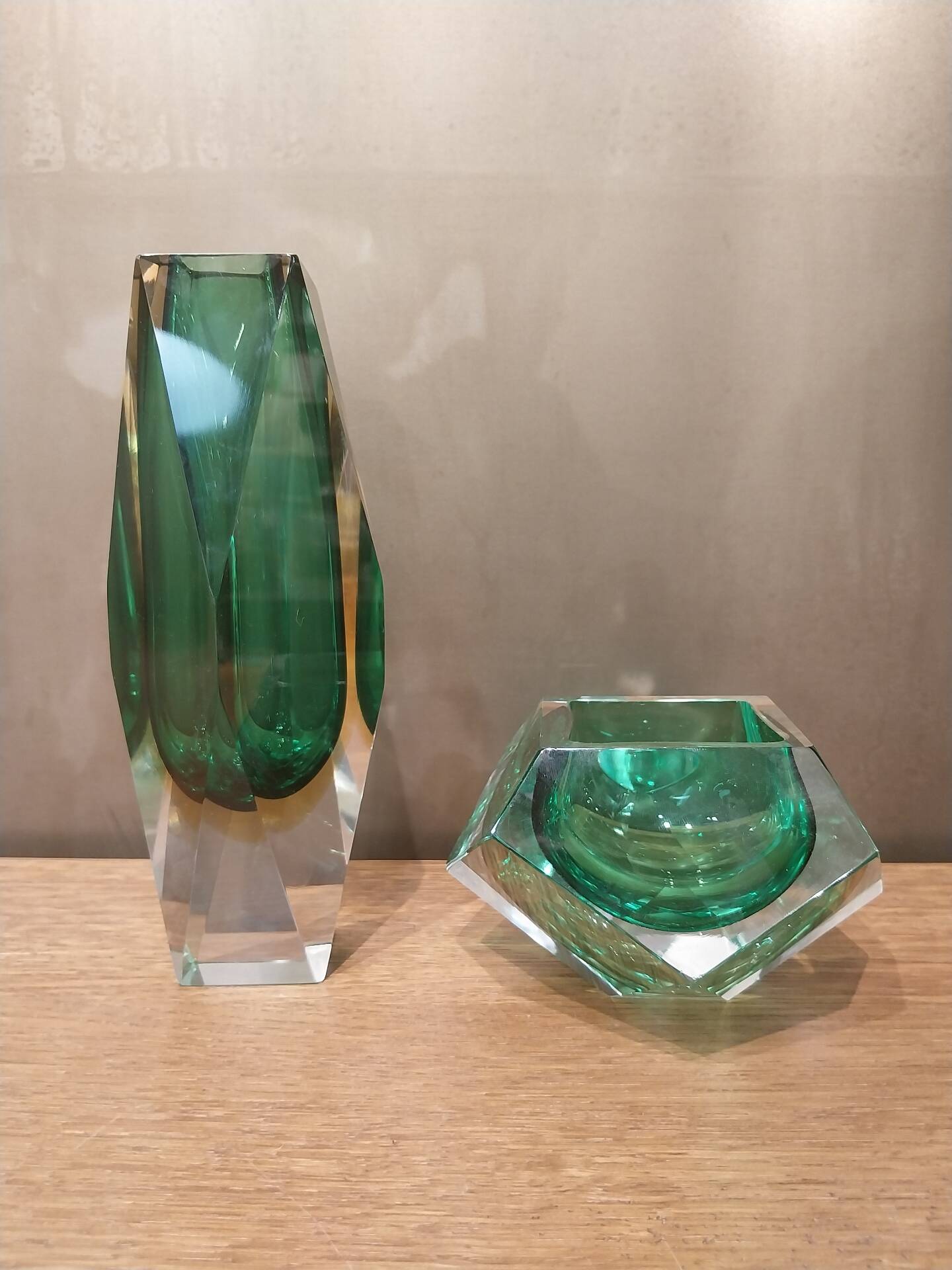 A duo of a vase and ashtray submerged from Murano.