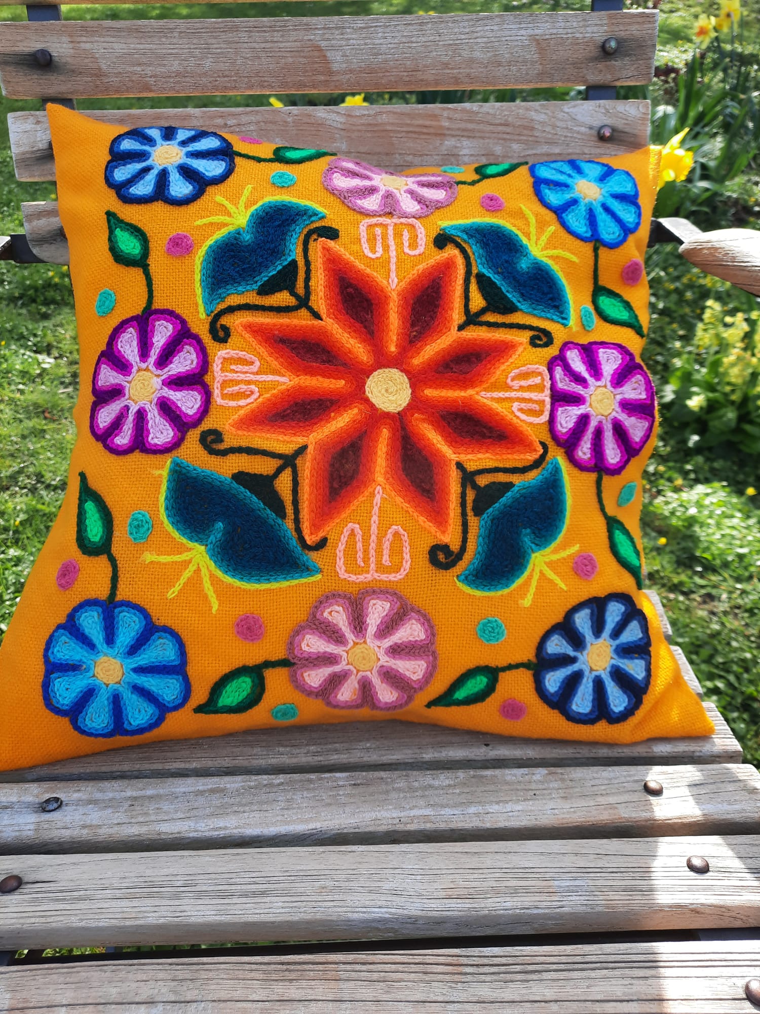 Yellow Peruvian cushion cover