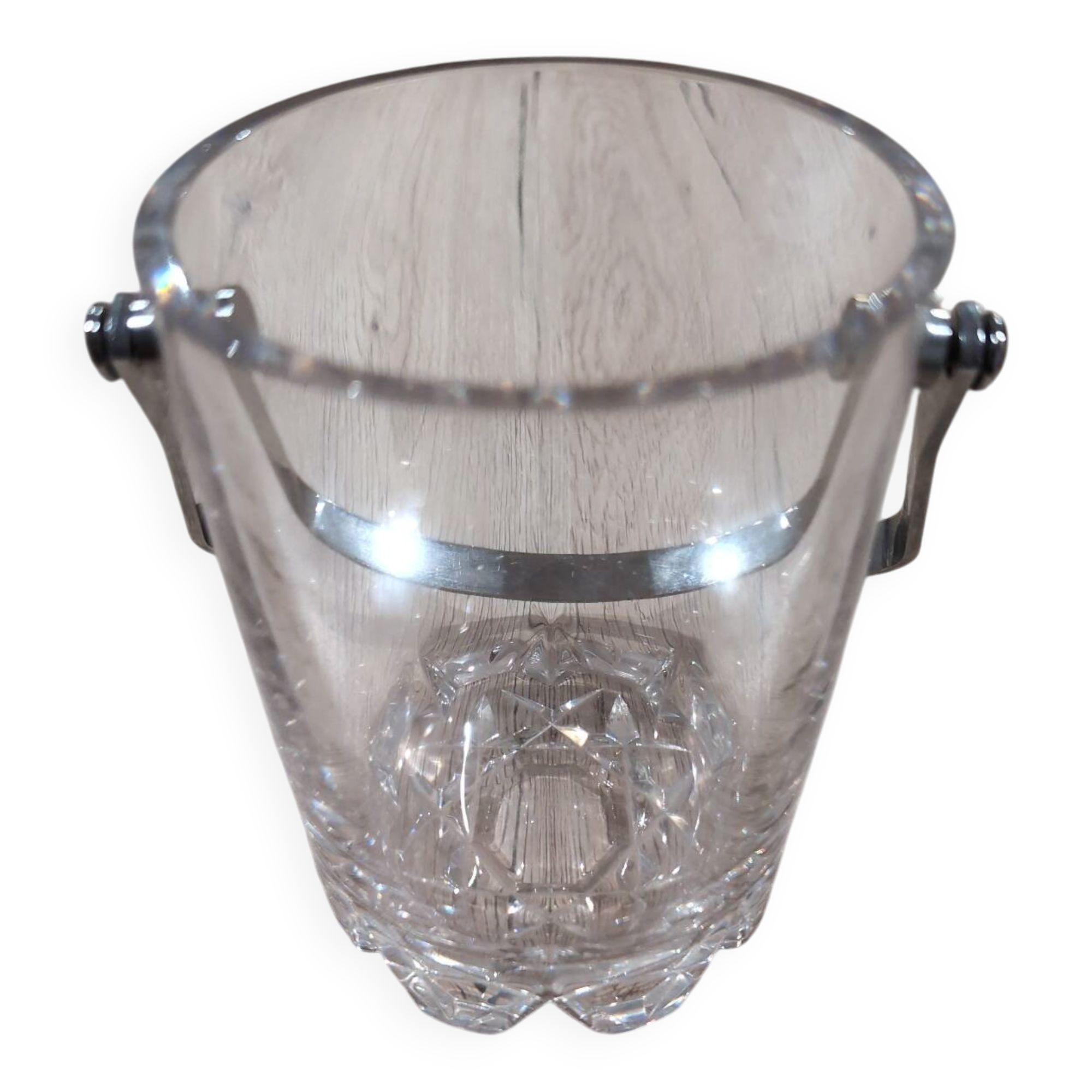 Crystal Ice Bucket Glass Size Stainless Steel Handle with Vintage Ice Tongs