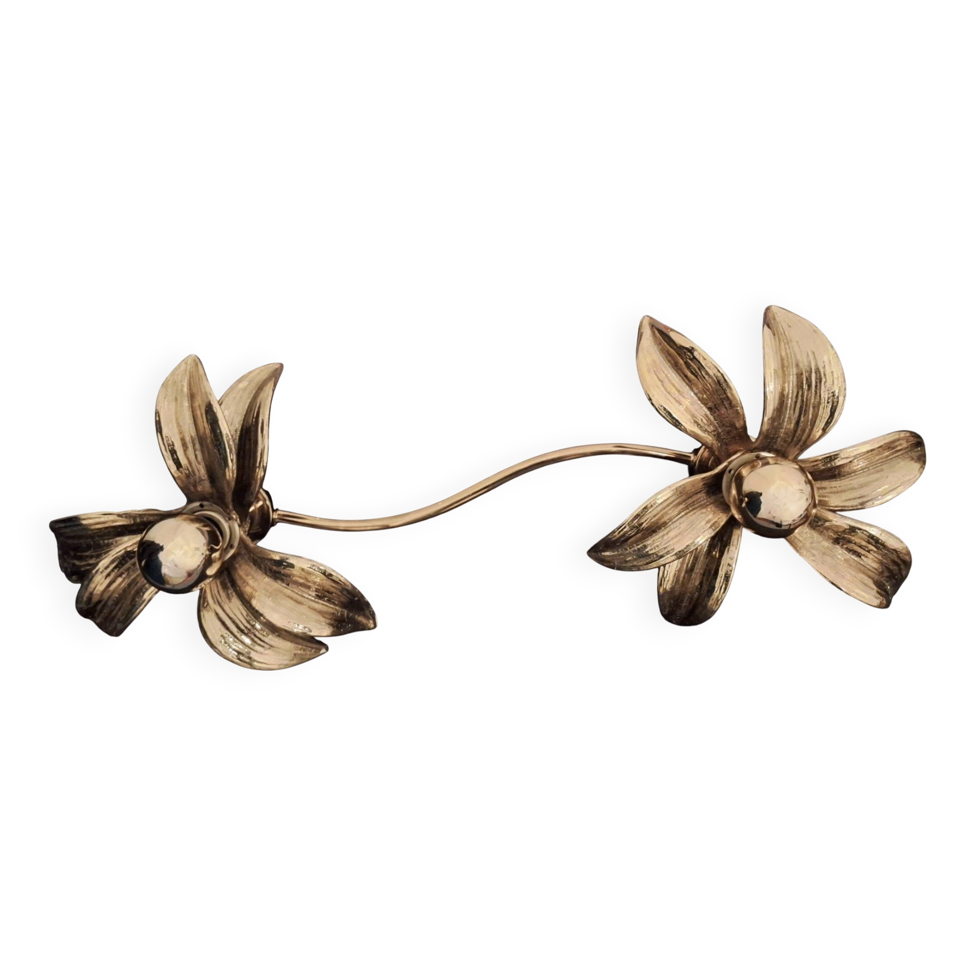 Brass organically shaped double wall or ceiling lights, 1970s