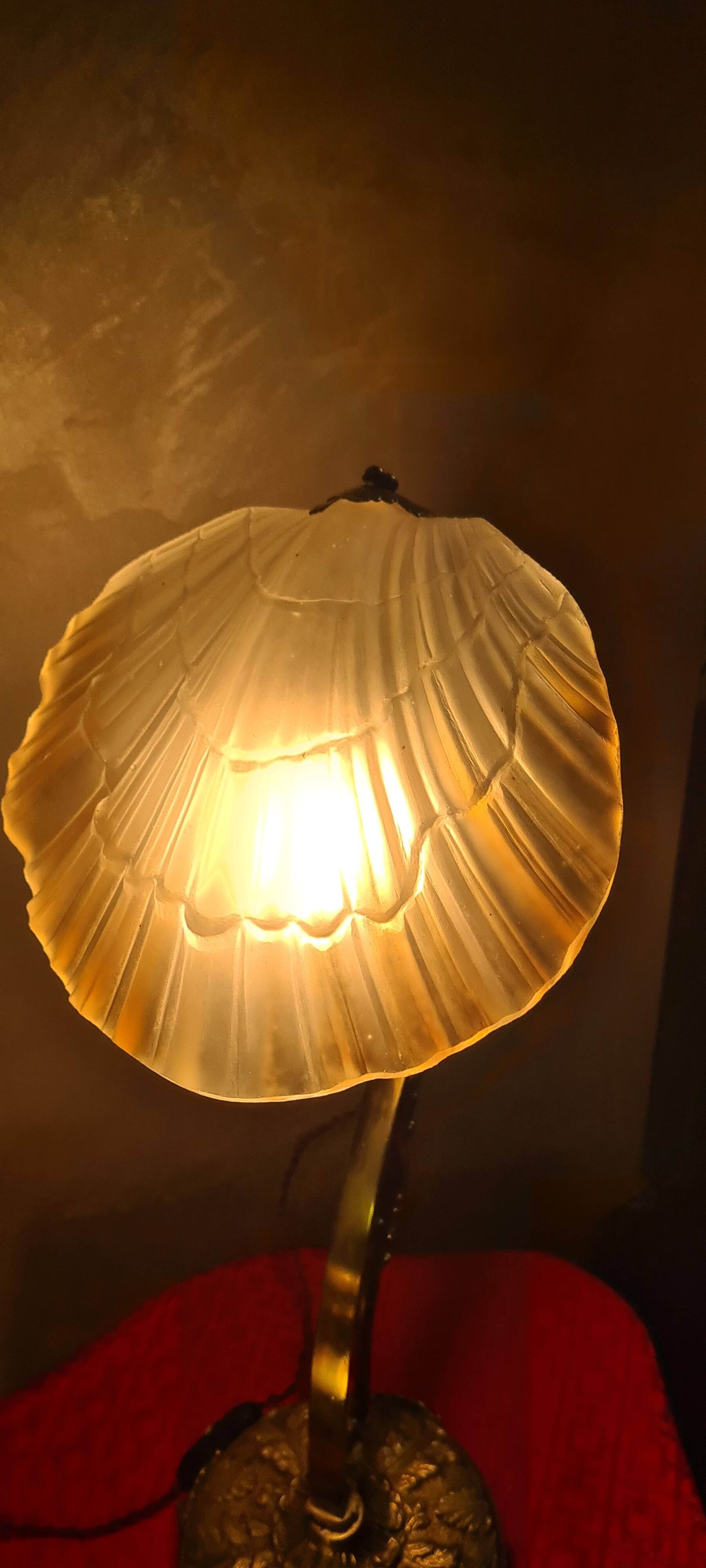 gilded bronze lamp 58x25x6kg glass shell lampshade 1960 original electric o