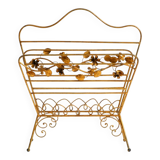 Extraordinary mid-century newspaper and magazine rack with a gilded metal