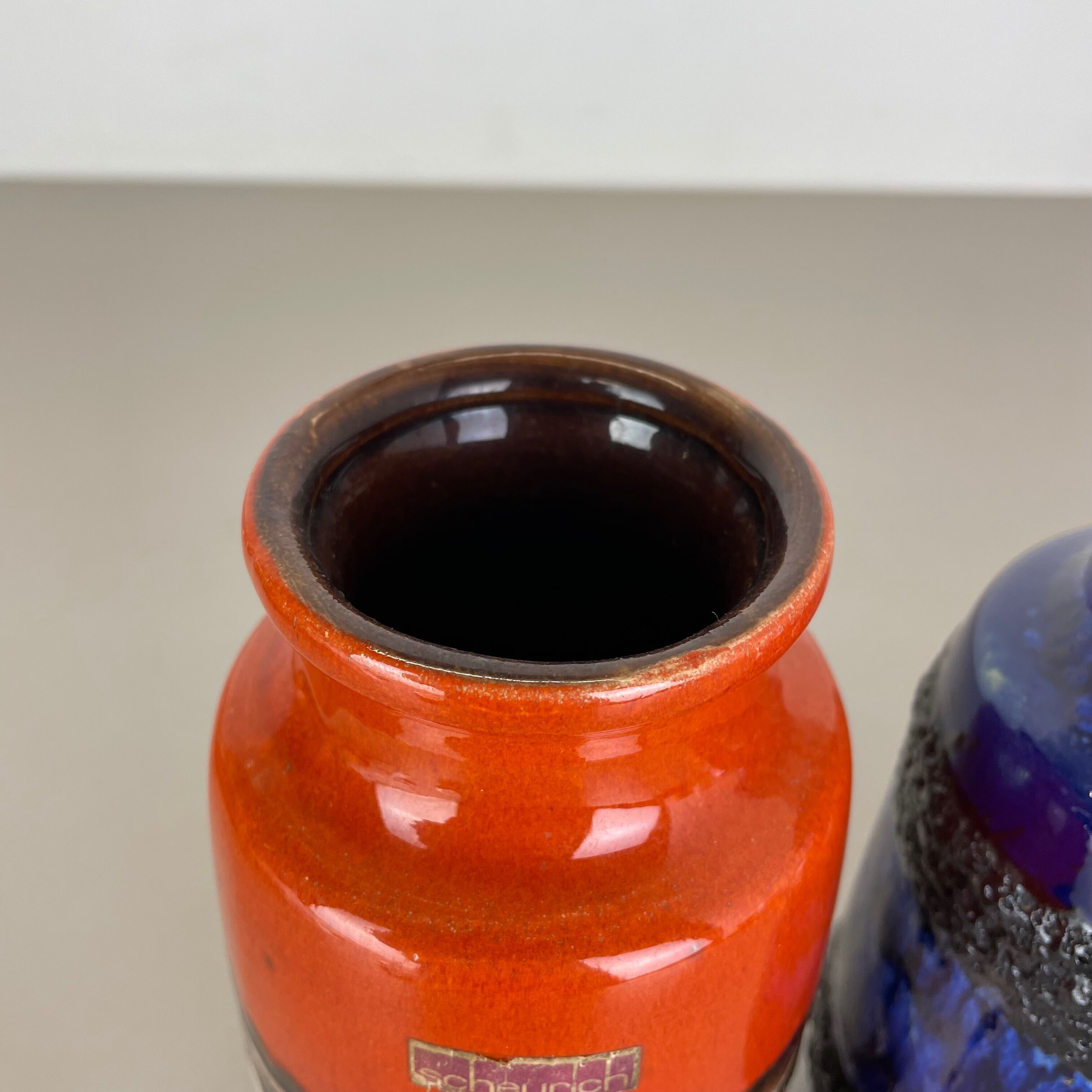 Set of Four Vintage Pottery Fat Lava Vases Made by Scheurich, Germany, 1970s