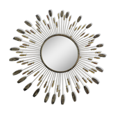 Metal wall sun mirror with amber resin beads 1970 Line Vautrin style