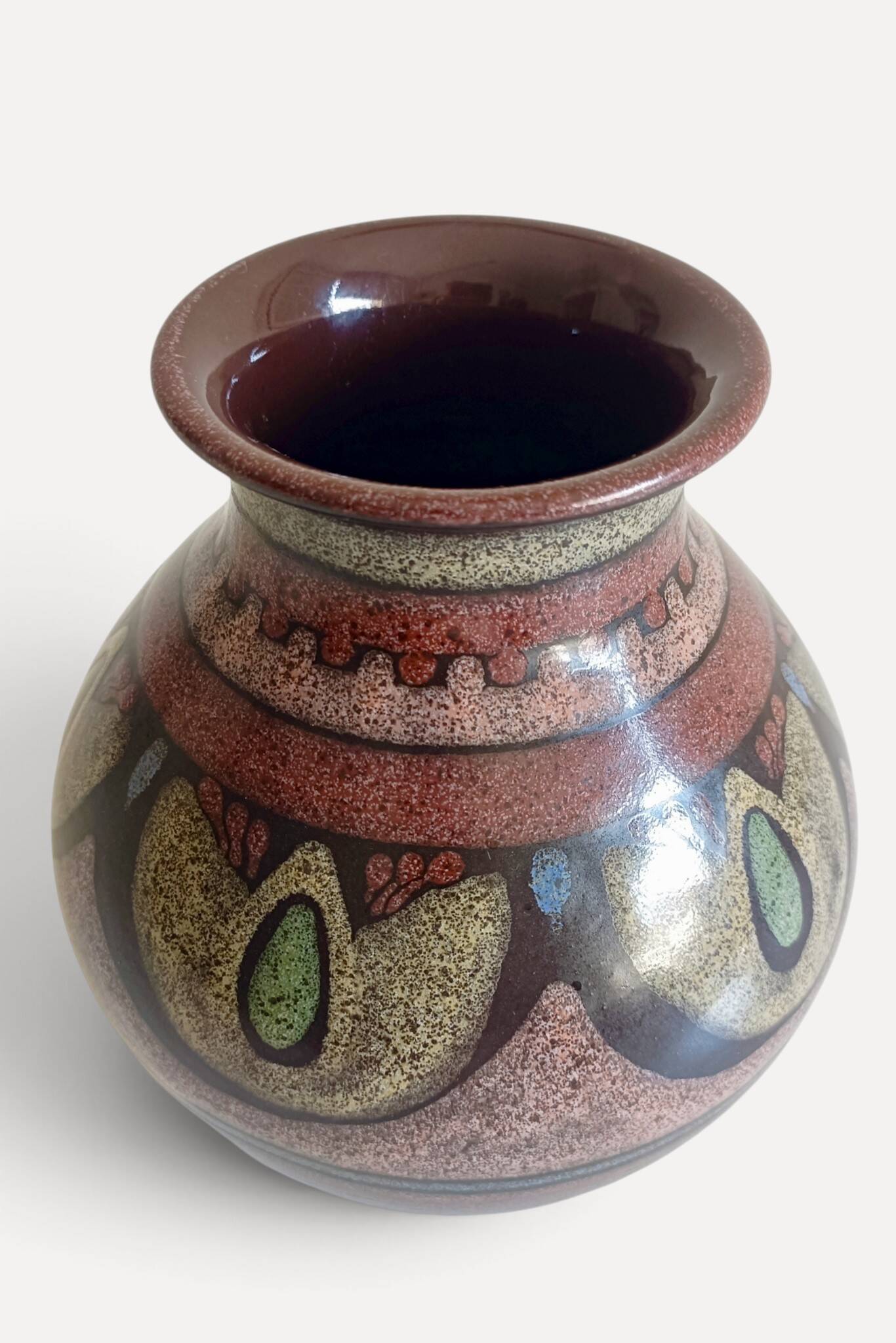 1970s Spanish Hand-Painted Studio Pottery Vase with Mediterranean Motifs