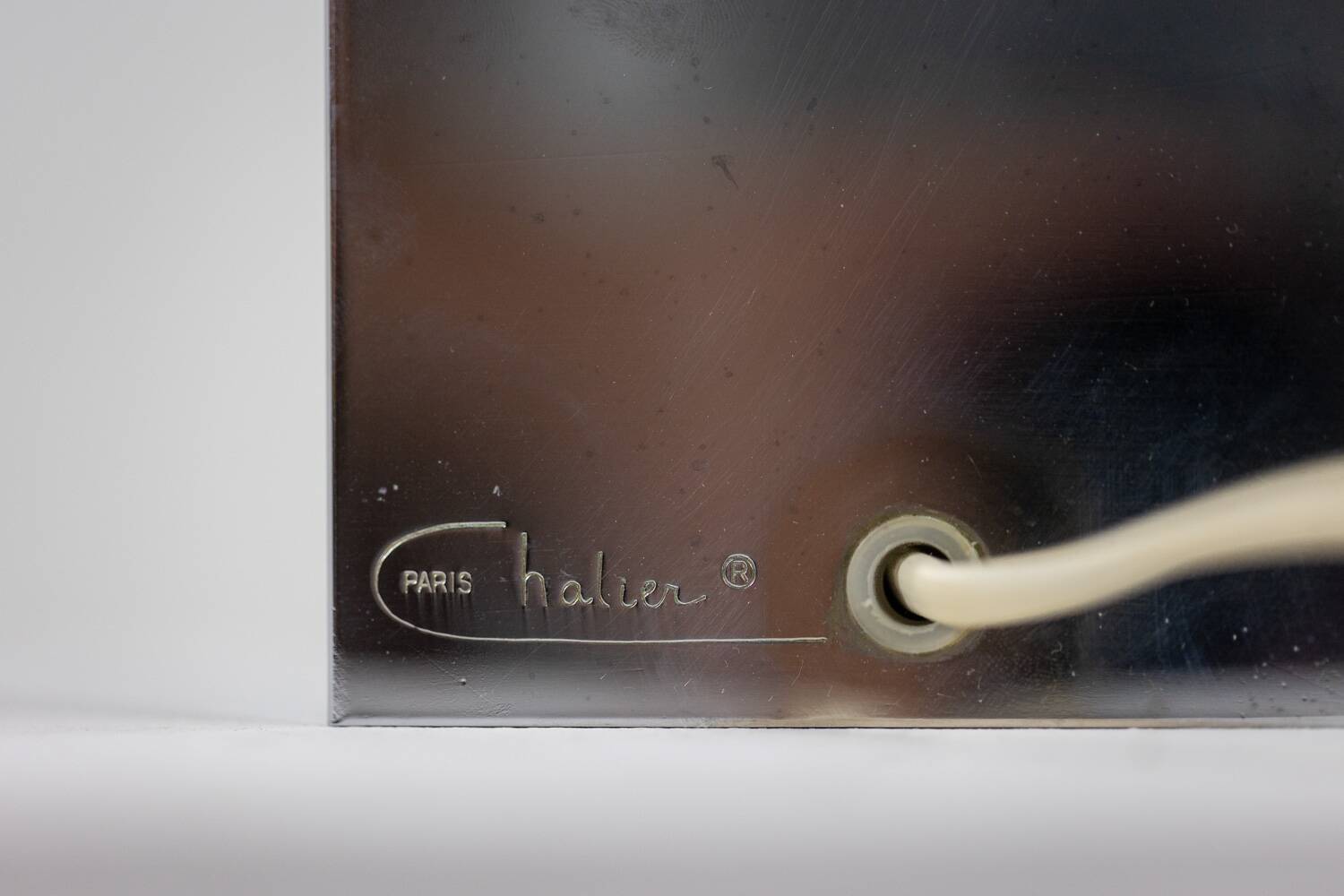 Chrome-plated metal lamp. Signed Chalier Paris. 1970s