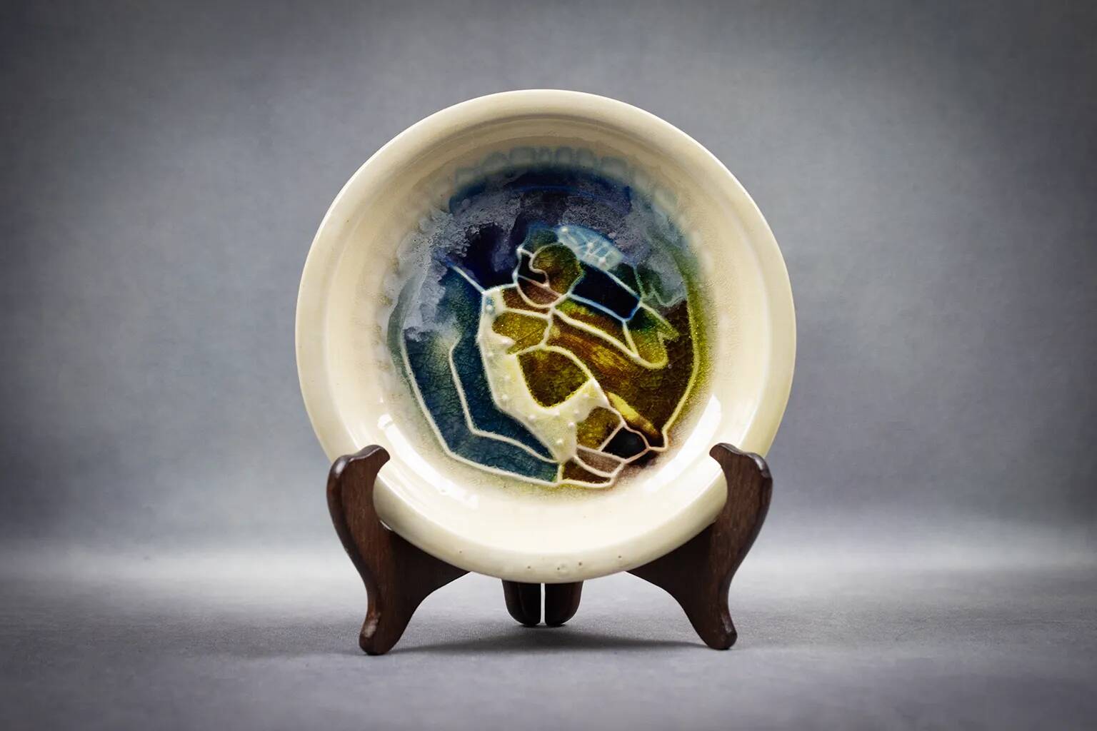 Accolay – glazed earthenware plate with abstract Cépamine decoration – 1970s