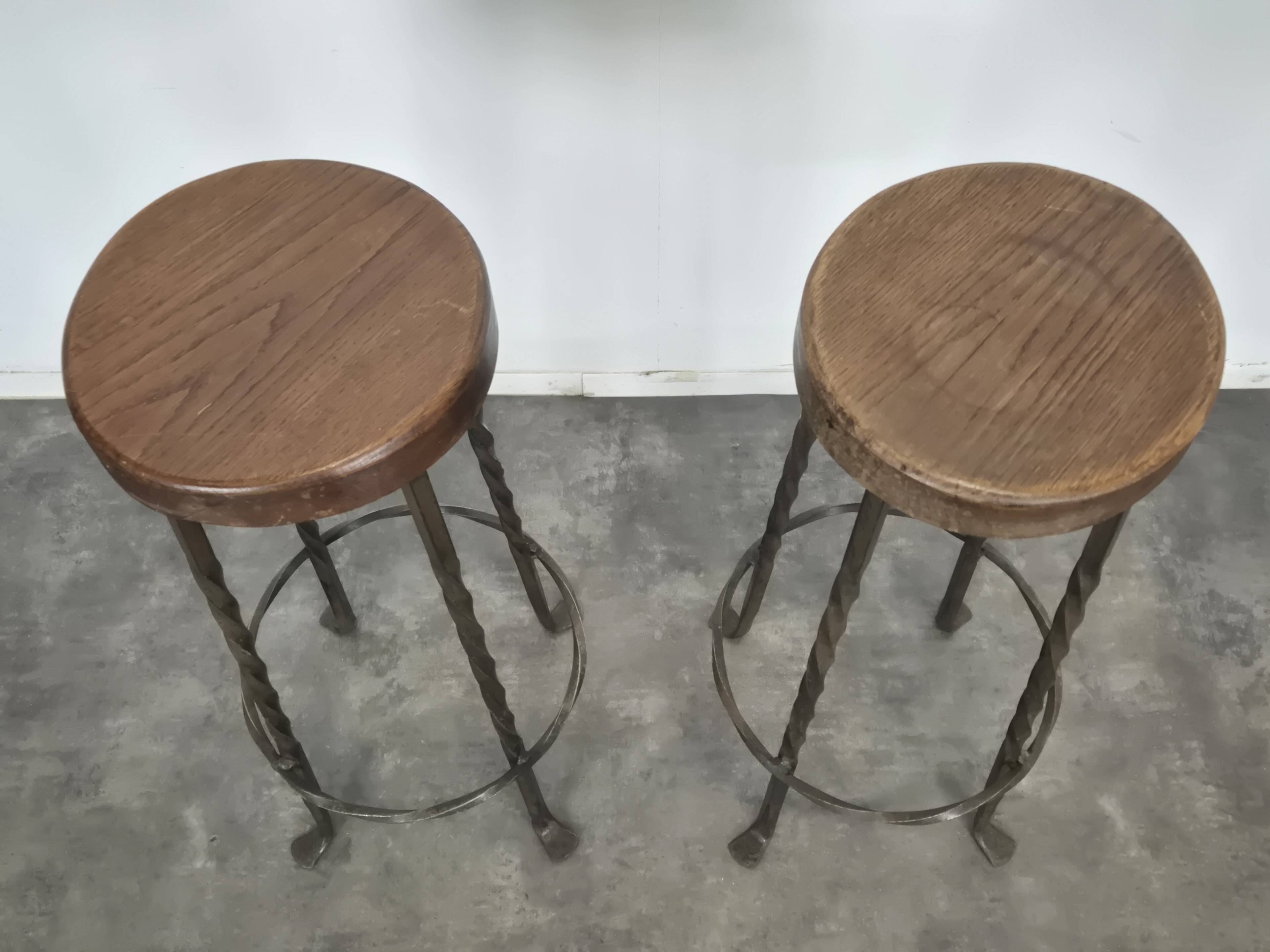 Pair of wrought iron stools