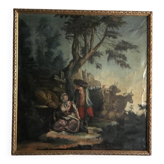 Oil on canvas stretched over a panel "pastoral scene"