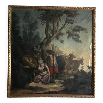 Oil on canvas stretched over a panel "pastoral scene"
