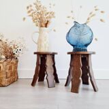 Pair of wooden stools - brutalist bedside tables