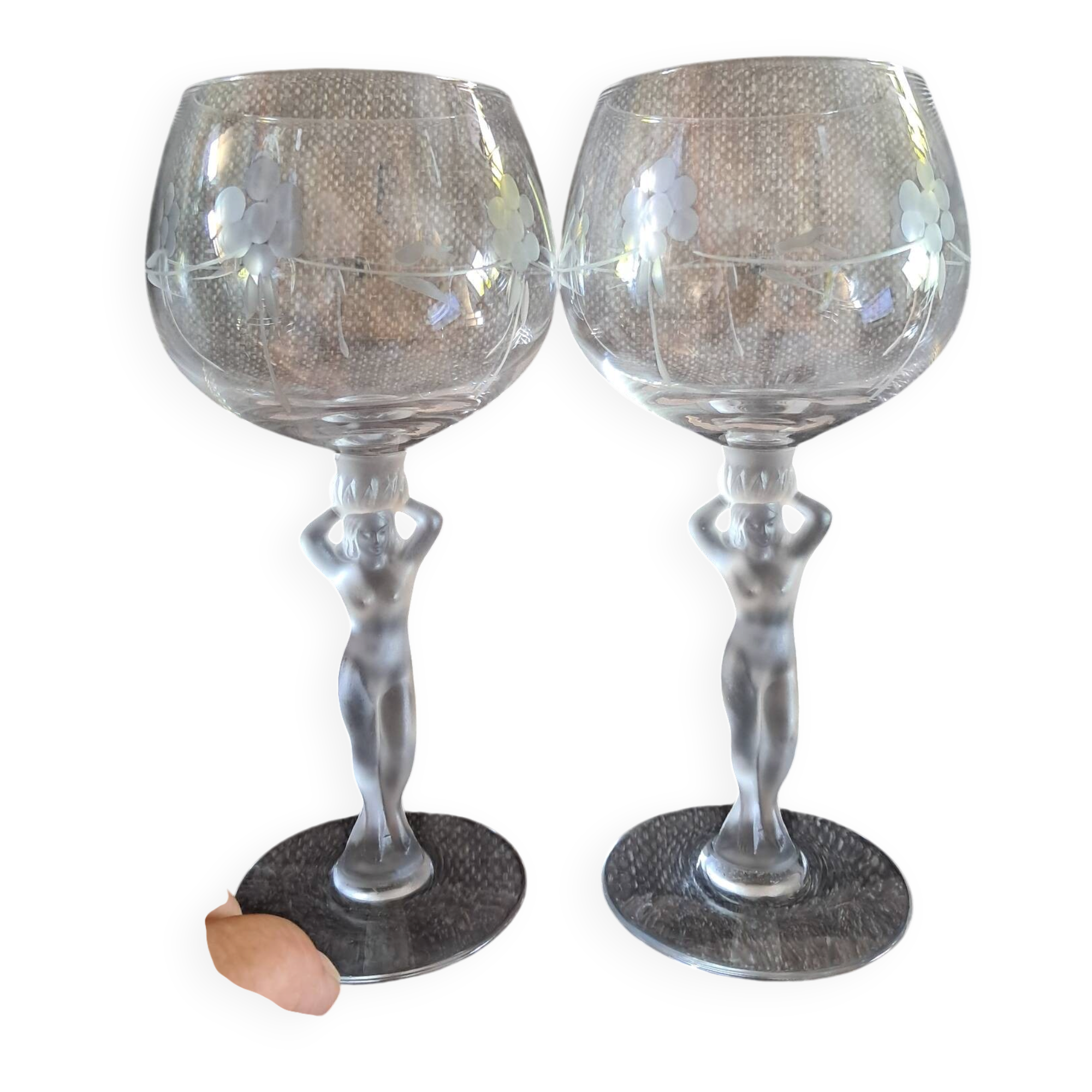 2 crystal wine glasses from Bayel, 20th century