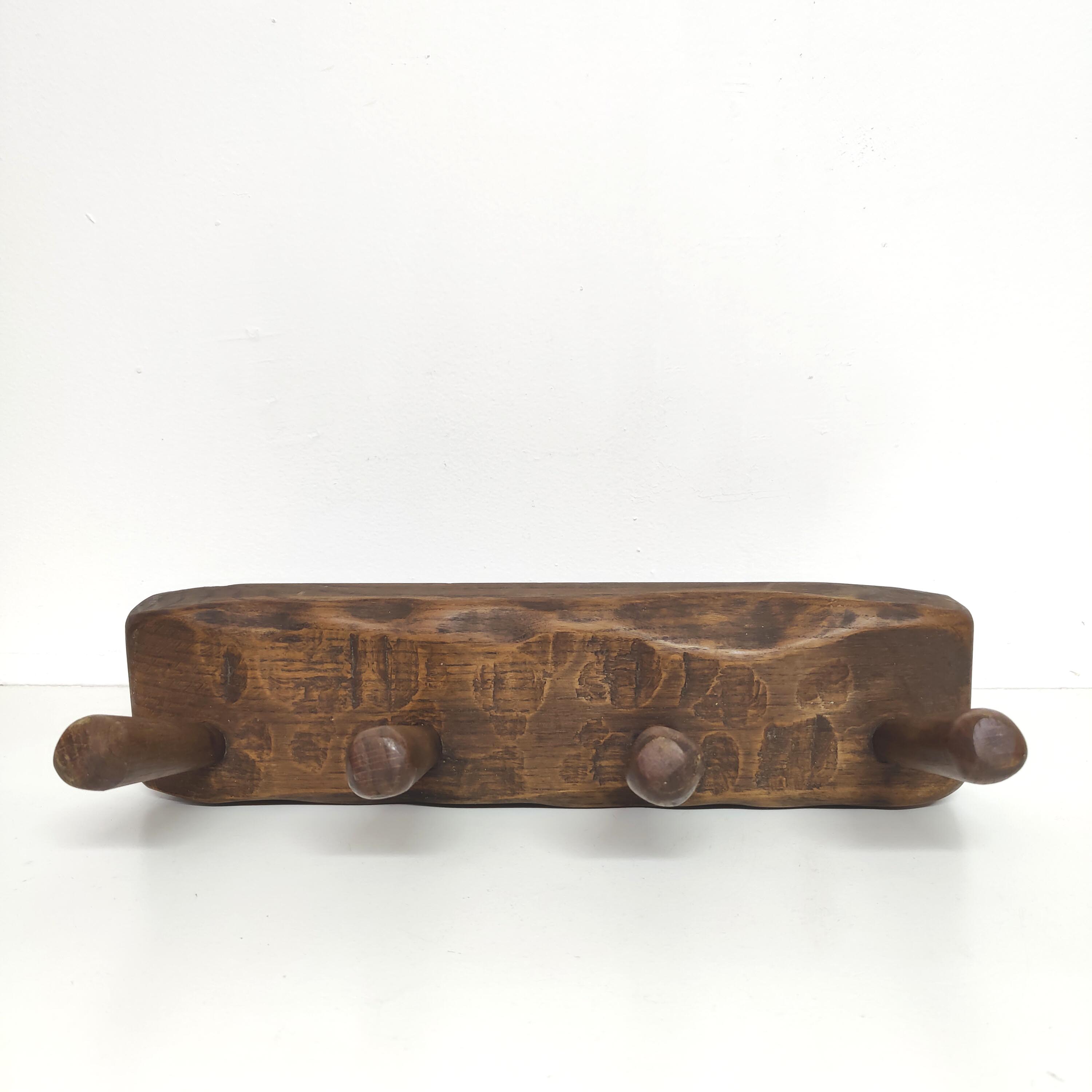 Brutalist coat rack solid wood 4 hooks