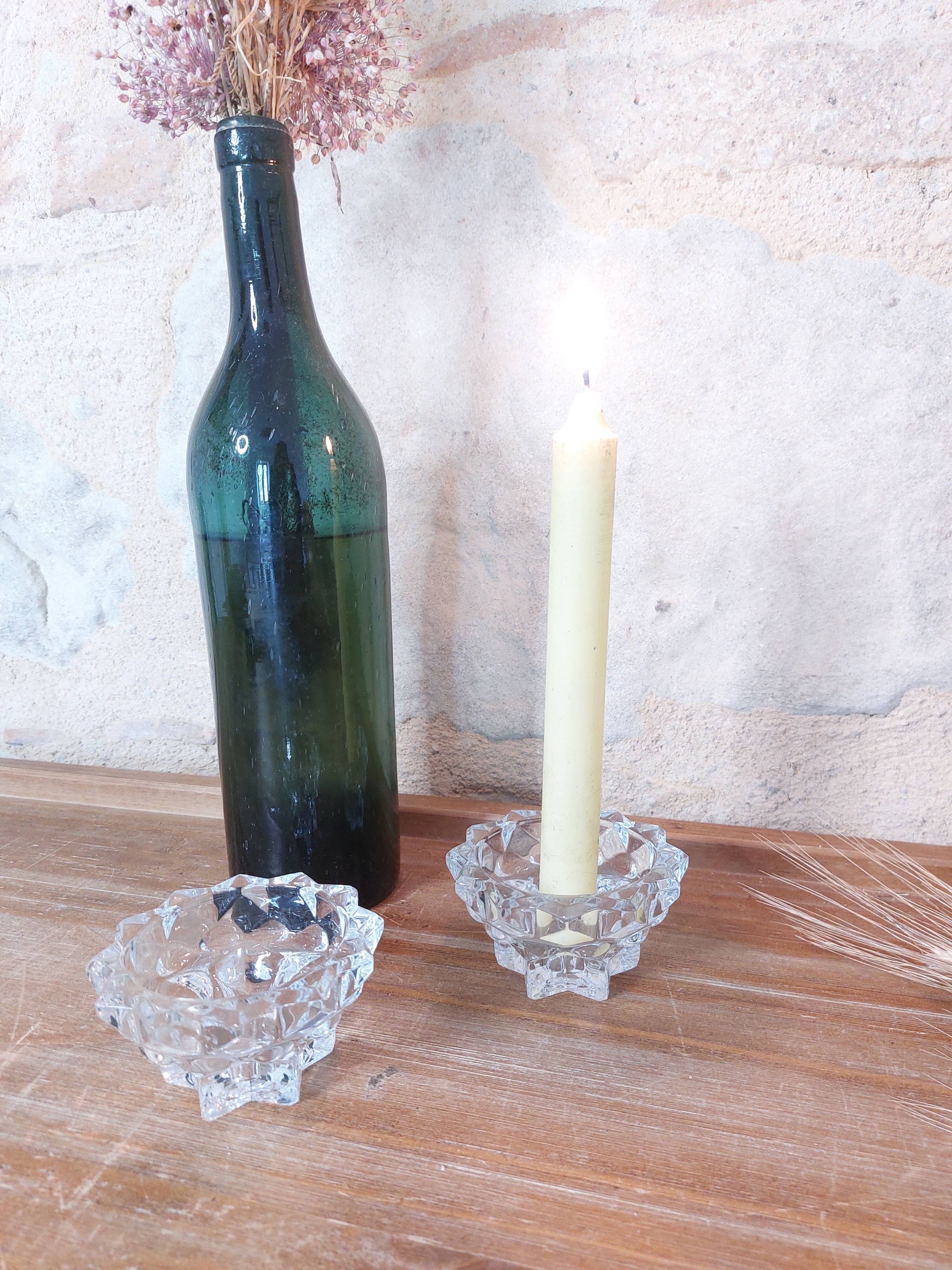 Pair of star pattern glass candle holders