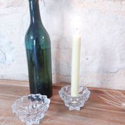 Pair of star pattern glass candle holders