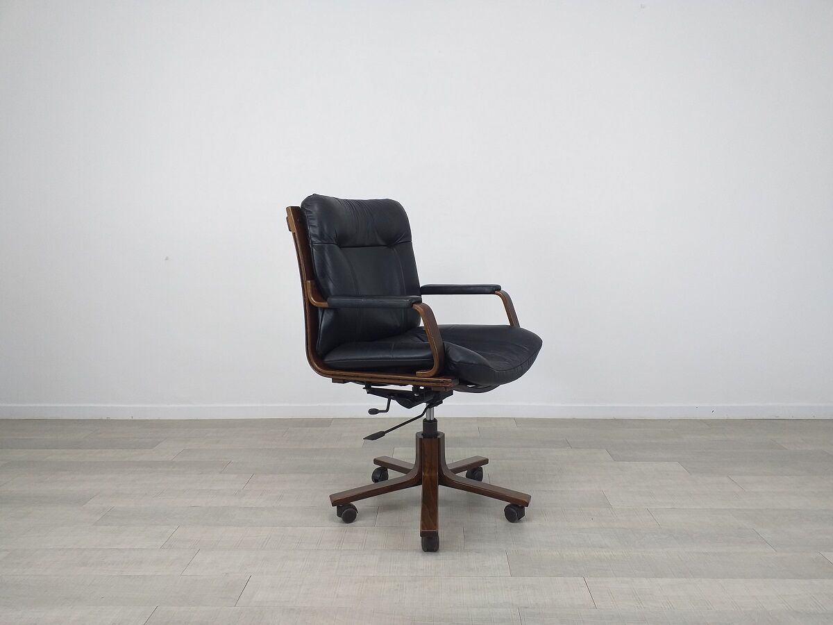 Office armchair leather wood Scandinavian design 70s vintage