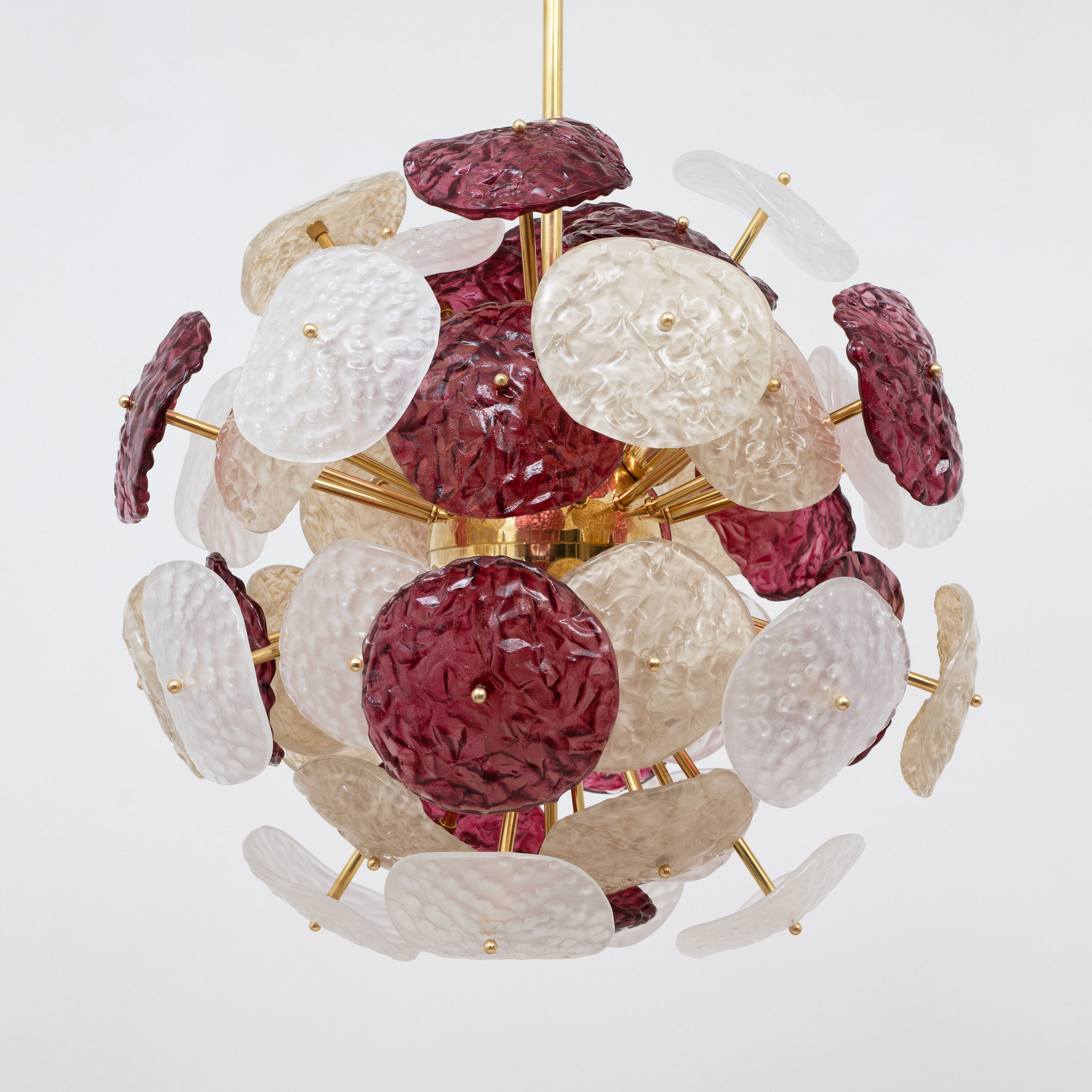 Murano Glass and Brass Sputnik Chandelier Cherry Red, White and Champagne